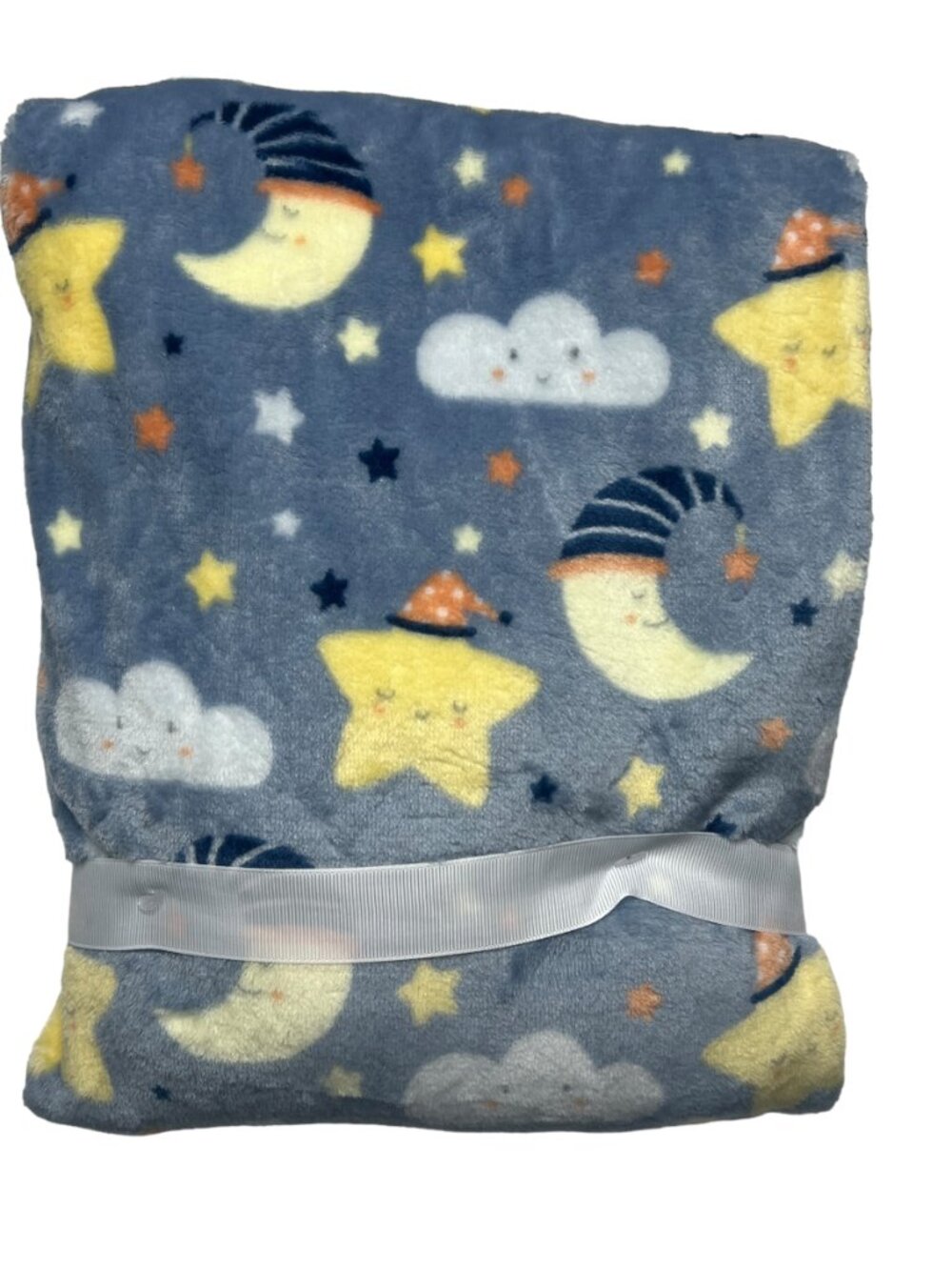 NWT Baby Blanket Sleeping Moon Clouds Stars Happy Faces Celestial Plush Toddler - Picture 4 of 8
